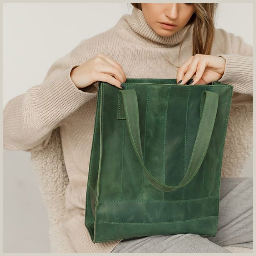 Вінтажна жіноча сумка-шоппер із натуральної шкіри зеленого кольору BlankNote Бетсі 78911