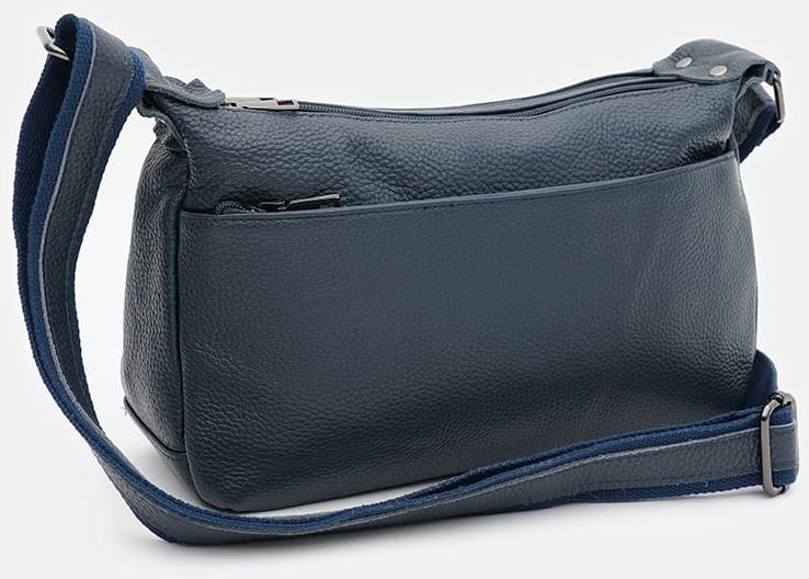 Женская кожаная сумка синего цвета на плечо Keizer (59111)