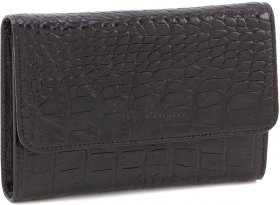 Кожаный женский кошелек черного цвета из натуральной кожи под рептилию Tony Bellucci (10842)