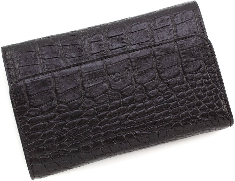 Шкіряний жіночий гаманець чорного кольору з натуральної шкіри під рептилію Tony Bellucci (10842)