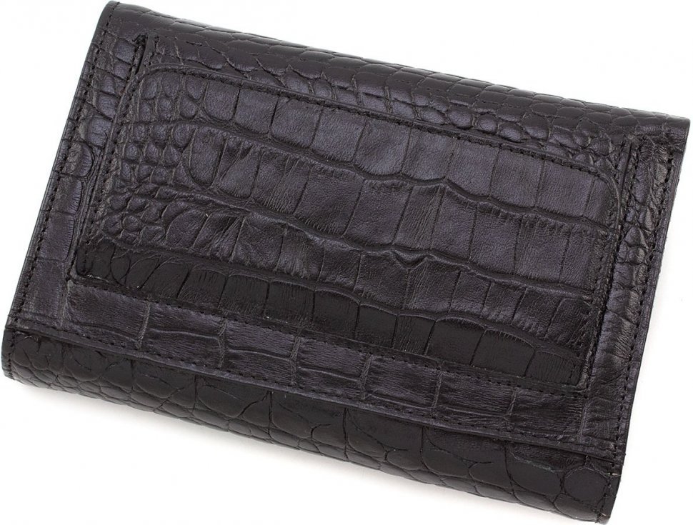 Шкіряний жіночий гаманець чорного кольору з натуральної шкіри під рептилію Tony Bellucci (10842)