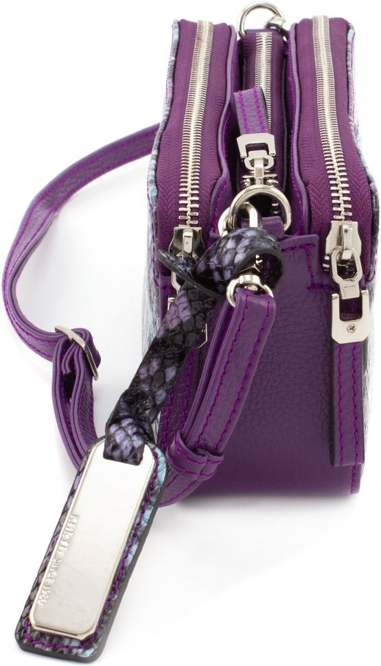 Фиолетовая женская сумка-кроссбоди на три автономных отдела с фактурой под змею KARYA (19611)
