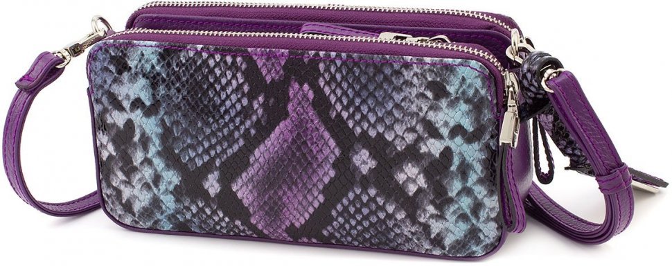 Фіолетова жіноча сумка-кроссбоді на три автономні відділи з фактурою під змію KARYA (19611)