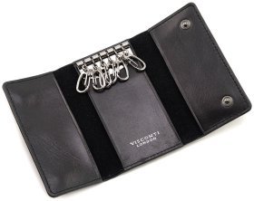 Ключница из натуральной кожи черного цвета с фиксацией на кнопки Visconti Dino 69211
