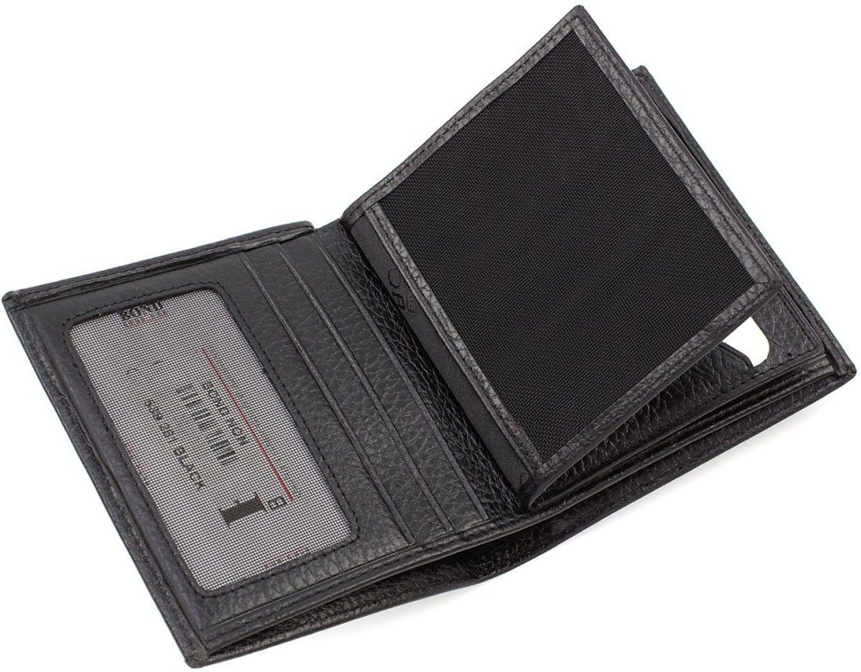 Чорне класичне чоловіче портмоне з натуральної шкіри без монетниці Bond Non (10904)