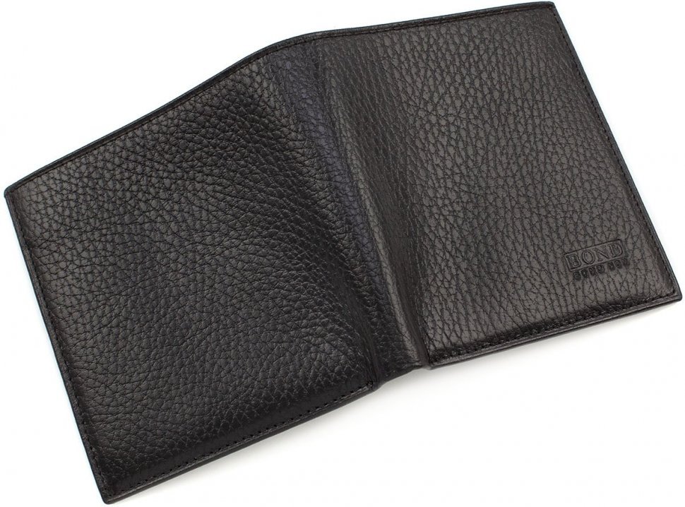 Черное классическое мужское портмоне из натуральной кожи без монетницы Bond Non (10904)