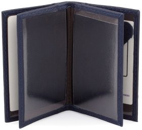 Кожаная небольшая обложка на документы темно-синего цвета ST Leather (14008)