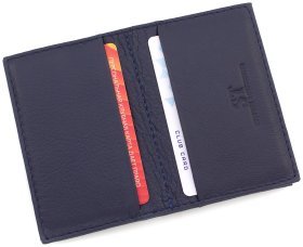 Кожаная небольшая обложка на документы темно-синего цвета ST Leather (14008)