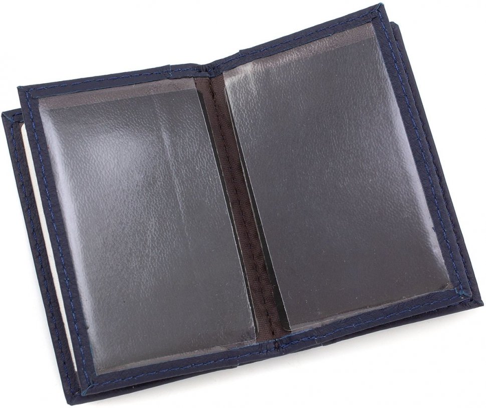Шкіряна невелика обкладинка на документи темно-синього кольору ST Leather (14008)