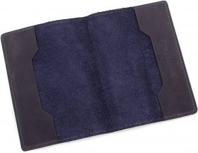 Темно-синяя обложка для паспорта из натуральной гладкой кожи Grande Pelle (15452) - 2