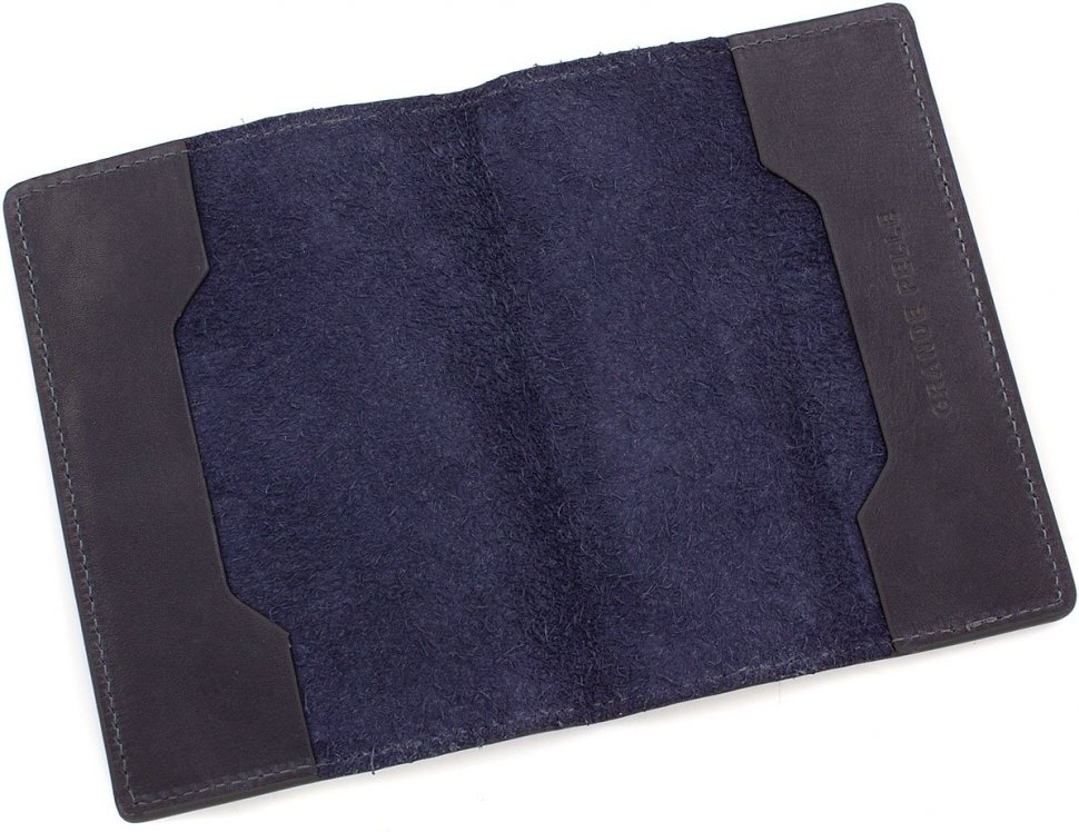 Темно-синяя обложка для паспорта из натуральной гладкой кожи Grande Pelle (15452)