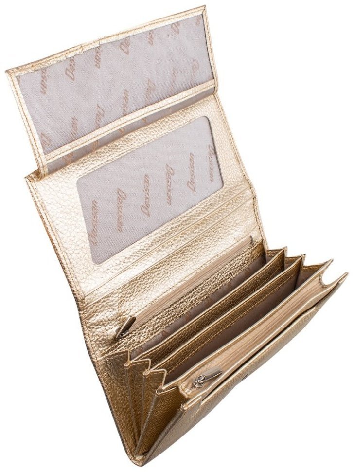 Золотистый женский кошелек большого размера из фактурной кожи Desisan 79711 modnotak фото №3