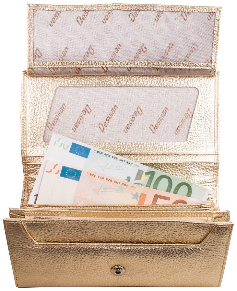 Золотистый женский кошелек большого размера из фактурной кожи Desisan 79711 modnotak фото №4