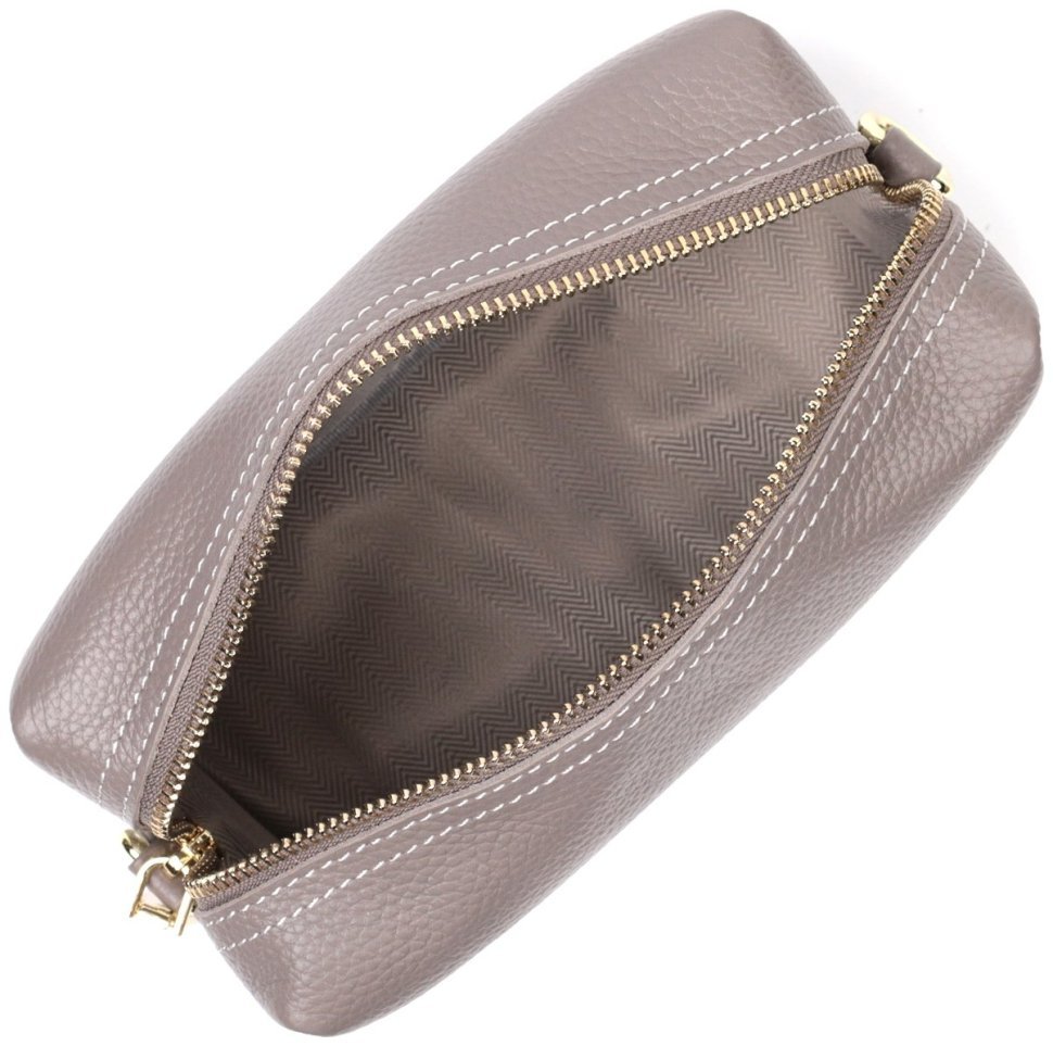 Сіра сумка жіноча невеликого розміру з натуральної шкіри флотар на блискавці Vintage 2422275