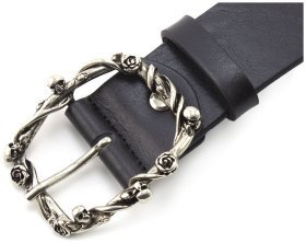 Черный женский ремень из итальянской кожи с эксклюзивной пряжкой Gherardini 35274