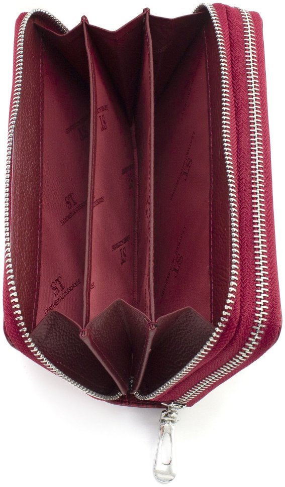 Місткий жіночий гаманець із лакованої шкіри червоного кольору на дві блискавки ST Leather 70812