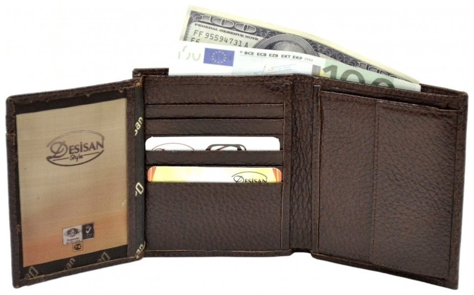 Коричневое мужское портмоне из прочной кожи флотар Desisan 80812 modnotak фото №4