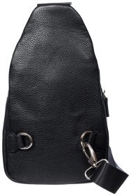 Чоловіча сумка-слінг із натуральної шкіри флотар у класичному чорному кольорі Desisan 80912