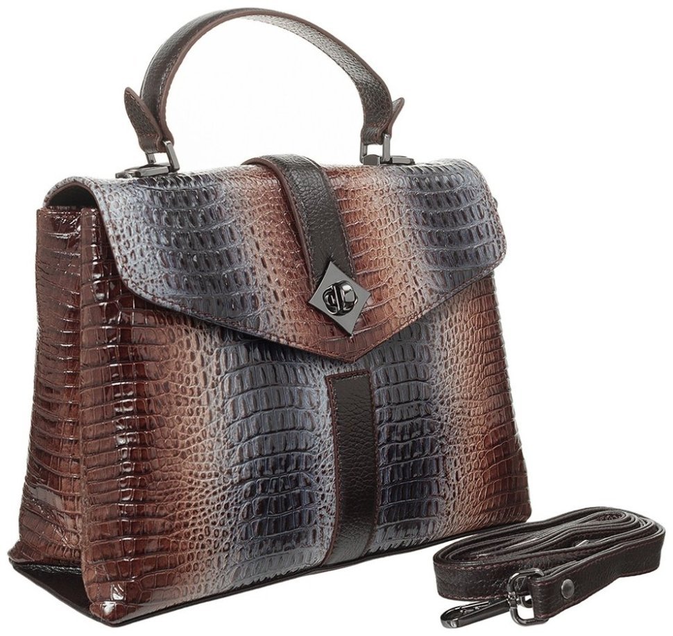Якісна жіноча сумка з натуральної шкіри з тисненням під крокодила Desisan 81012 modnotak фото №2