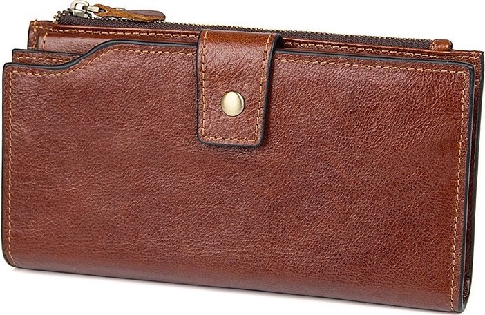 Коричневий гаманець клатч на кнопці з натуральної шкіри VINTAGE STYLE (14372)