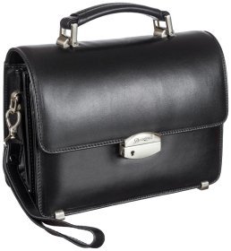 Мужская барсетка из гладкой кожи черного цвета с ручкой Desisan 81512