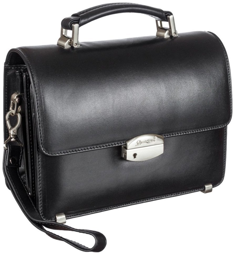 Мужская барсетка из гладкой кожи черного цвета с ручкой Desisan 81512 modnotak фото №2