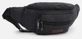 Большая мужская сумка-бананка на пояс из черного текстиля Monsen 71612