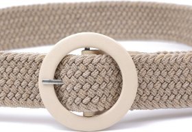 Бежевый женский текстильный ремень с круглой пряжкой Vintage (2420820)
