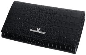 Большой женский кошелек на кнопке с фактурой под крокодила Vip Collection 102612 (черный)