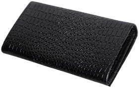 Большой женский кошелек на кнопке с фактурой под крокодила Vip Collection 102612 (черный)