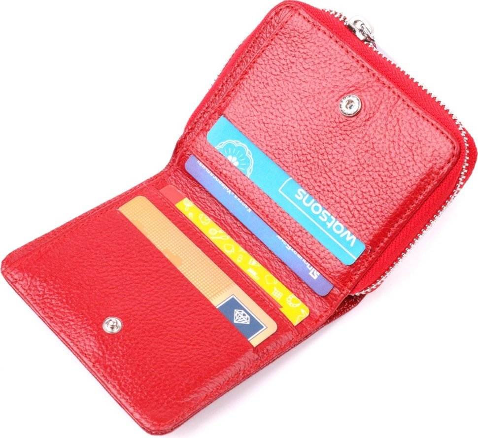 Маленький жіночий гаманець із натуральної лакової шкіри червоного кольору KARYA (2421410)