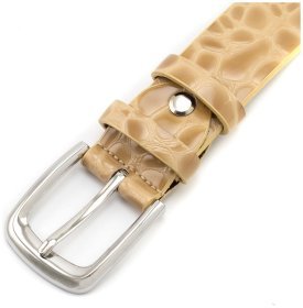 Ремень женский кожаный лаковый фактура под рептилию Leather Collection 30117 бежевый