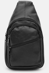 Мужской недорогой слинг из натуральной черной кожи Keizer (21931)