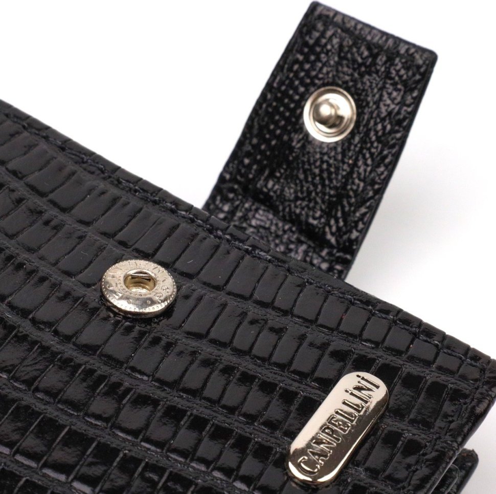 Лаковое мужское портмоне черного цвета из натуральной кожи с тиснением CANPELLINI (2421748)