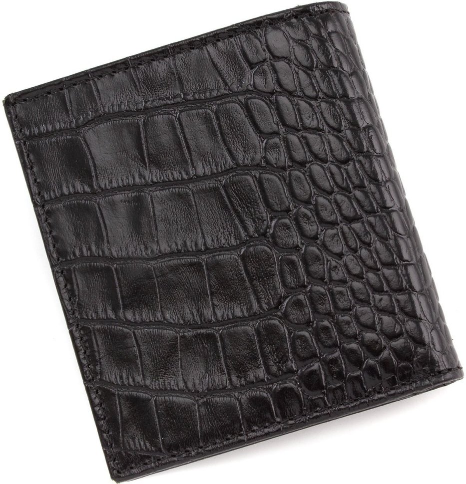 Оригінальна чоловіче портмоне чорного кольору з натуральної шкіри з тисненням Bond Non (10646)