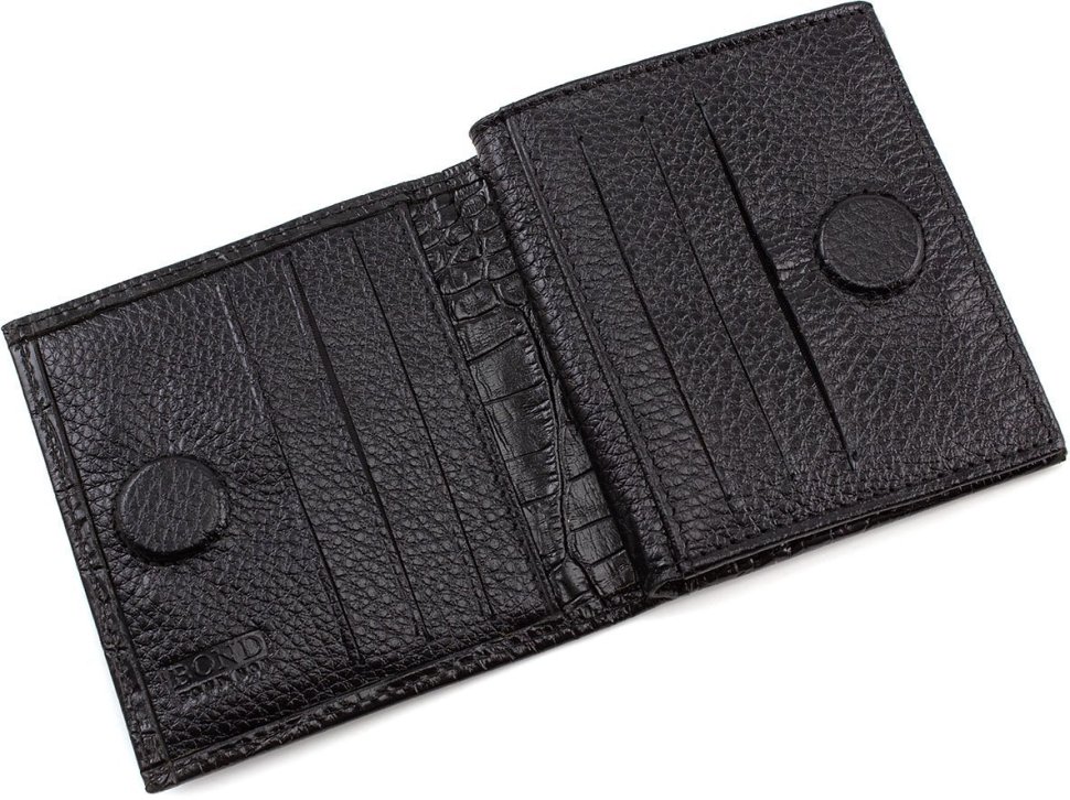 Оригинальное мужское портмоне черного цвета из натуральной кожи с тиснением Bond Non (10646)