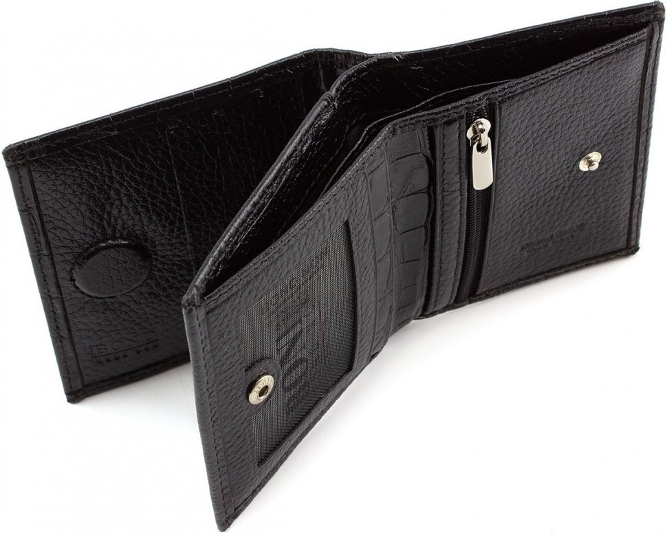 Оригинальное мужское портмоне черного цвета из натуральной кожи с тиснением Bond Non (10646)