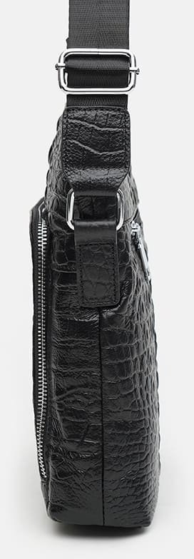 Чоловіча шкіряна сумка через плече з фактурою під крокодила Keizer (21918)