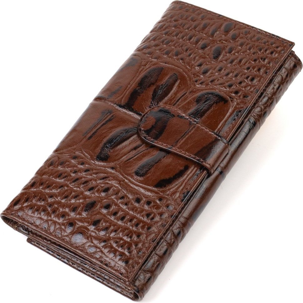 Жіночий гаманець із натуральної шкіри з тисненням під крокодила в коричневому кольорі CANPELLINI (2421848)
