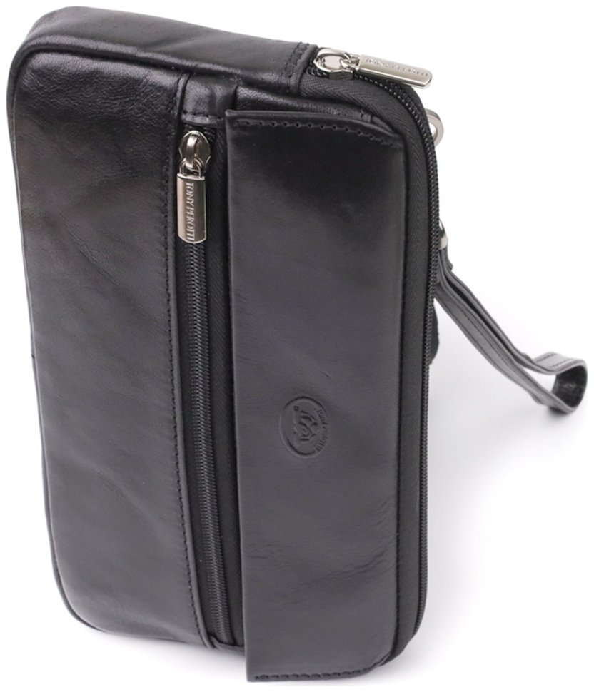 Мужской клатч из гладкой натуральной кожи Tony Perotti 103312 черного цвета modnotak фото №1