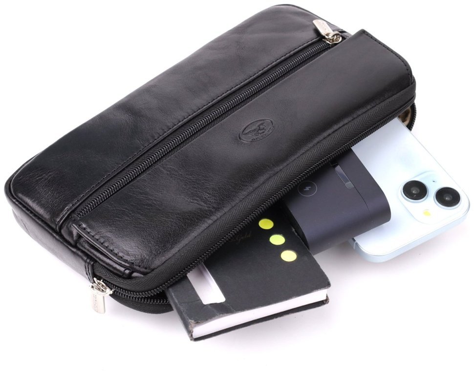 Мужской клатч из гладкой натуральной кожи Tony Perotti 103312 черного цвета modnotak фото №9