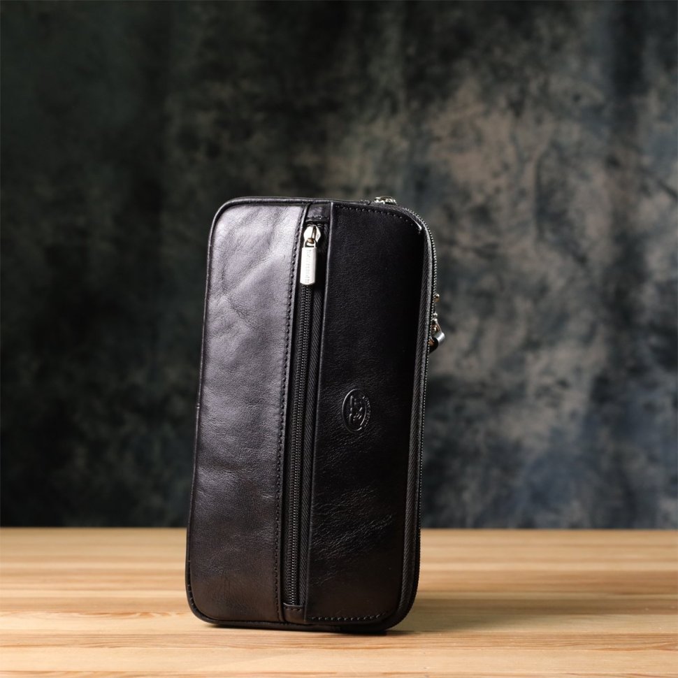 Мужской клатч из гладкой натуральной кожи Tony Perotti 103312 черного цвета modnotak фото №10