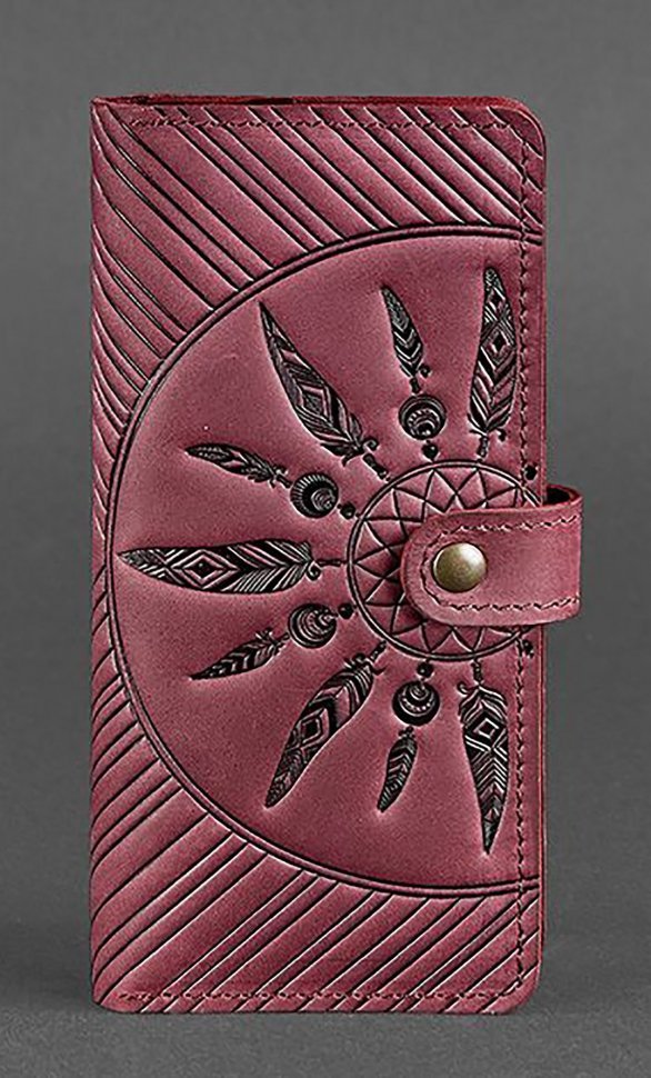 Женский купюрник бордового цвета из натуральной кожи с принтом BlankNote Инди (12576)