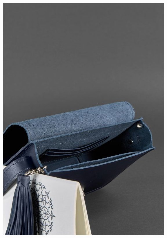 Наплечная бохо-сумка из натуральной кожи темно-синего цвета BlankNote Лилу (12784)