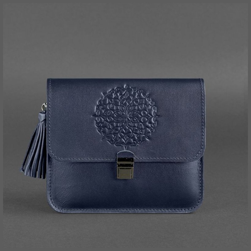 Наплечная бохо-сумка из натуральной кожи темно-синего цвета BlankNote Лилу (12784)