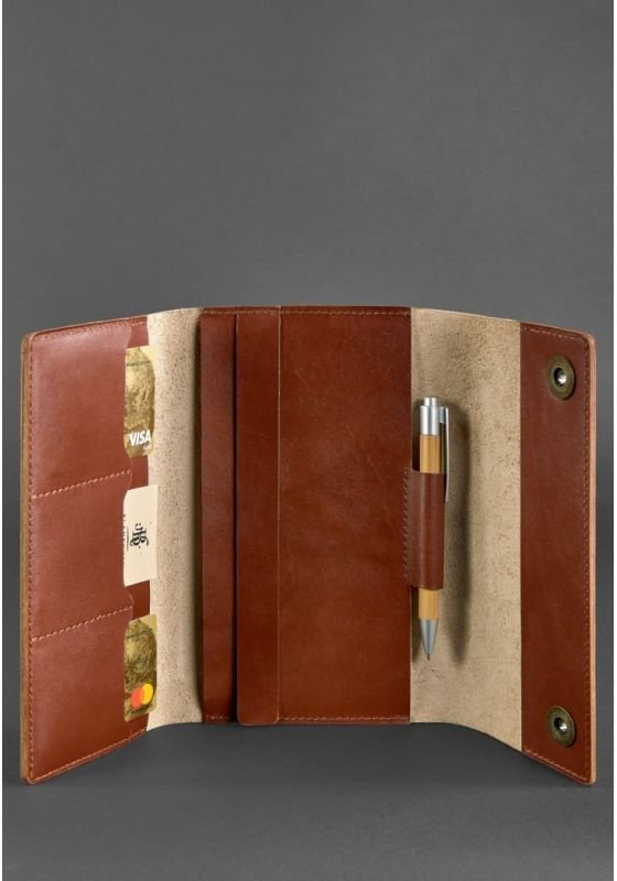 Кожаный блокнот (Софт-бук) светло-коричневого цвета с ручкой в комплекте BlankNote (21977)
