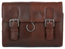 Кожаный мужской несессер с клапаном на защелке коричневого цвета Ashwood Phil T94112