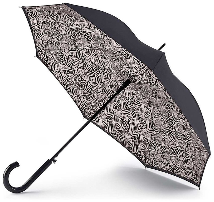 Зонт женский Fulton L754-041000 Bloomsbury-2 Animal Mix (Форма купола круглая, однотонный черный снаружи с принтом полос животных внутри) 94212 modnotak фото №1