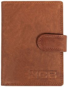 Вместительный мужской кошелек из натуральной кожи на кнопке с RFID-защитой JCB NC36MN 94312 коричневого цвета