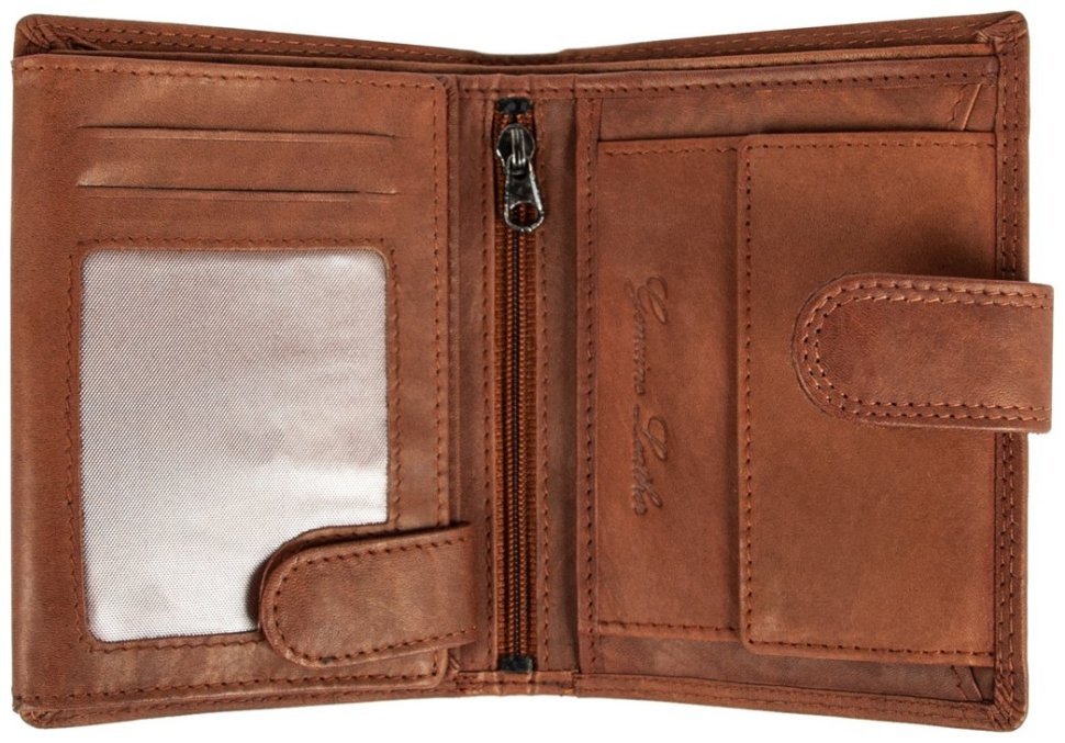 Вместительный мужской кошелек из натуральной кожи на кнопке с RFID-защитой JCB NC36MN 94312 коричневого цвета modnotak фото №3